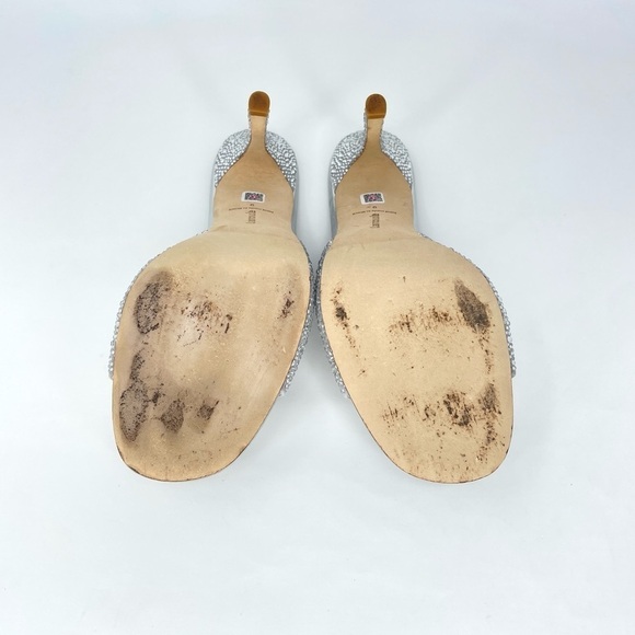 Larroude Colette Crystal & Suede Mule Heels w. Rhinestones in Silver Gray 9 - Picture 9 of 14